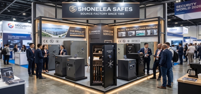 A SHONELEA apresentará cofres de alta resistência e para armas em feiras internacionais de segurança.
